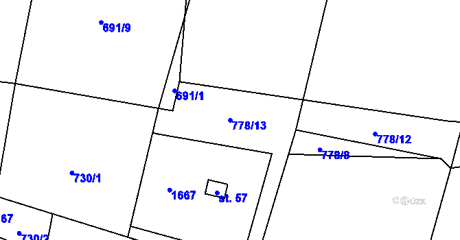 Parcela st. 778/13 v KÚ Mladošovice, Katastrální mapa