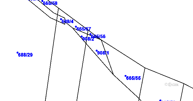 Parcela st. 908/1 v KÚ Mladošovice, Katastrální mapa