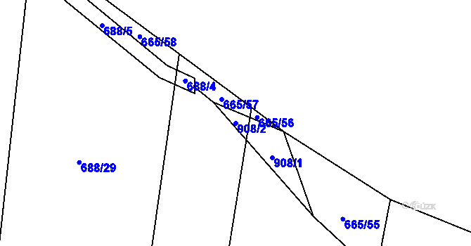 Parcela st. 908/2 v KÚ Mladošovice, Katastrální mapa