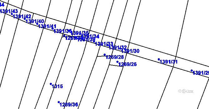 Parcela st. 1269/28 v KÚ Mladošovice, Katastrální mapa