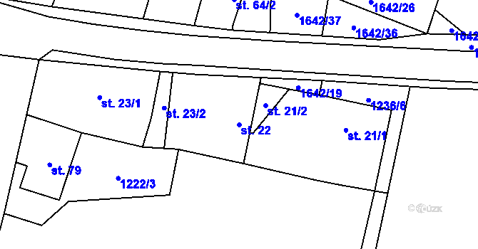 Parcela st. 22 v KÚ Mladošovice, Katastrální mapa