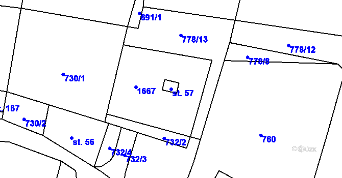 Parcela st. 57 v KÚ Mladošovice, Katastrální mapa