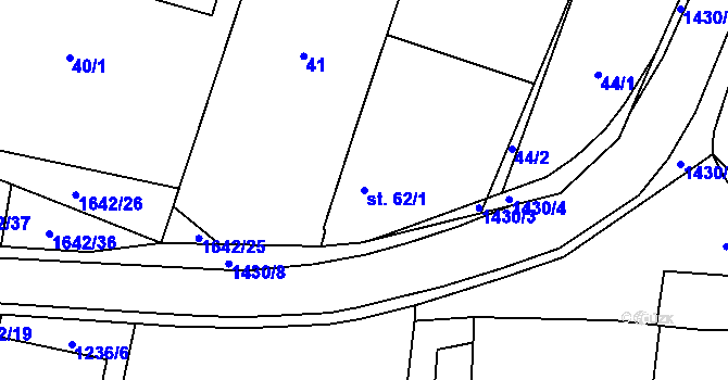 Parcela st. 62/1 v KÚ Mladošovice, Katastrální mapa