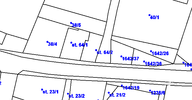 Parcela st. 64/2 v KÚ Mladošovice, Katastrální mapa