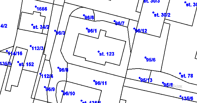 Parcela st. 123 v KÚ Mladošovice, Katastrální mapa
