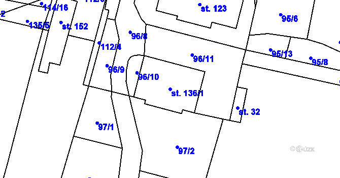 Parcela st. 136/1 v KÚ Mladošovice, Katastrální mapa