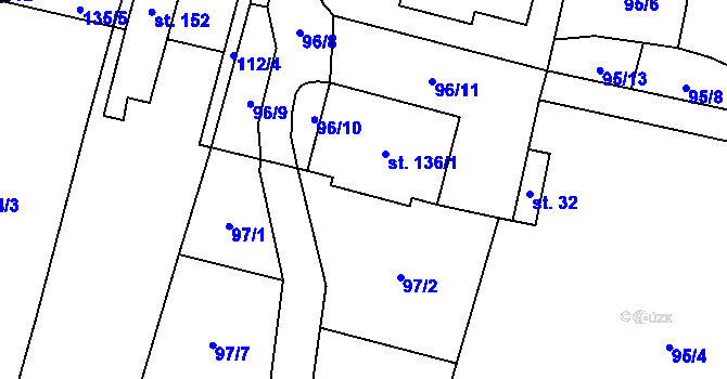 Parcela st. 136/2 v KÚ Mladošovice, Katastrální mapa