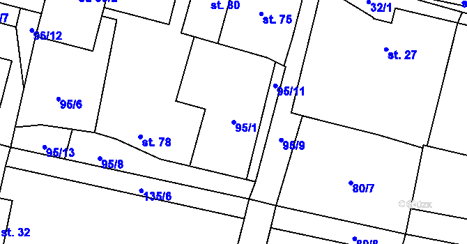 Parcela st. 95/1 v KÚ Mladošovice, Katastrální mapa