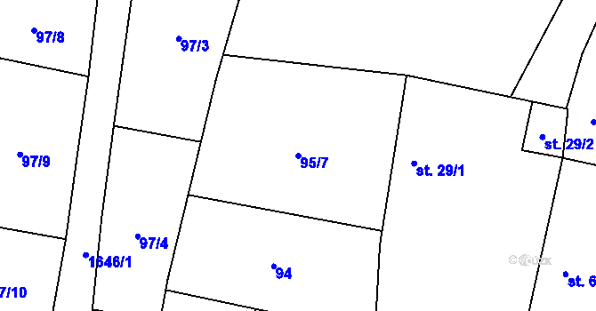Parcela st. 95/7 v KÚ Mladošovice, Katastrální mapa