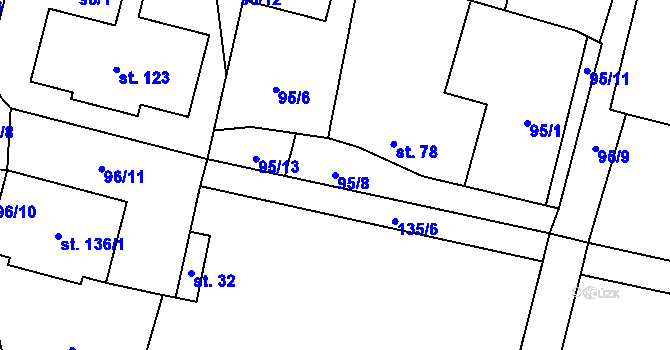 Parcela st. 95/8 v KÚ Mladošovice, Katastrální mapa