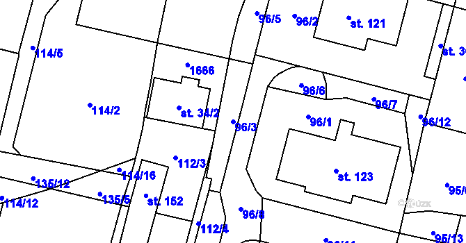 Parcela st. 96/3 v KÚ Mladošovice, Katastrální mapa