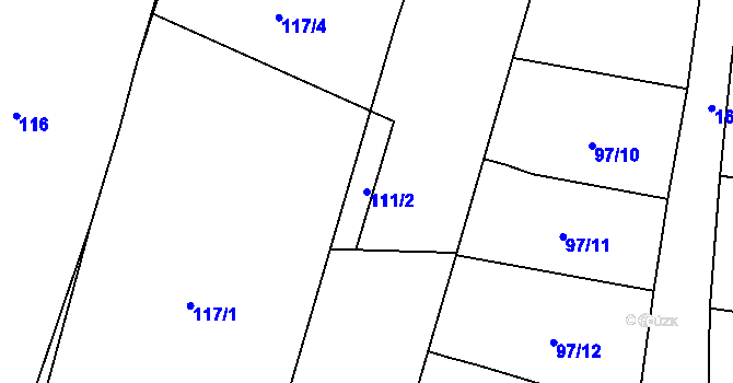 Parcela st. 111/2 v KÚ Mladošovice, Katastrální mapa