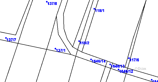 Parcela st. 118/2 v KÚ Mladošovice, Katastrální mapa