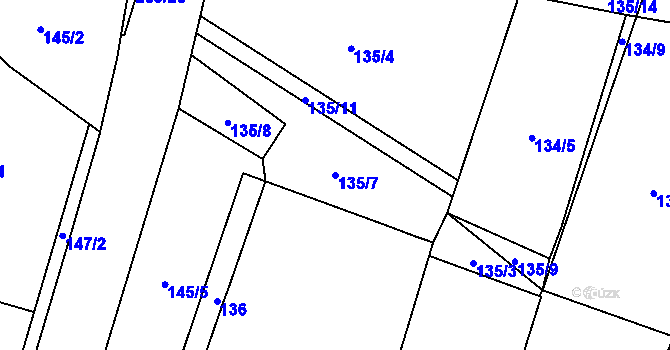 Parcela st. 135/7 v KÚ Mladošovice, Katastrální mapa