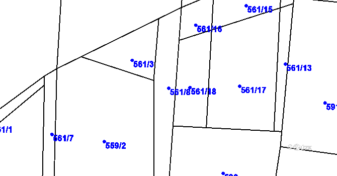 Parcela st. 561/8 v KÚ Mladošovice, Katastrální mapa