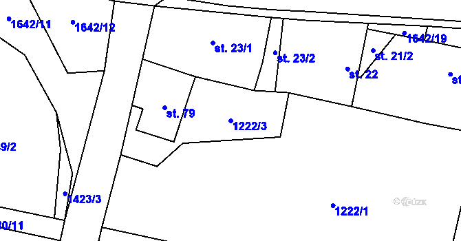 Parcela st. 1222/3 v KÚ Mladošovice, Katastrální mapa
