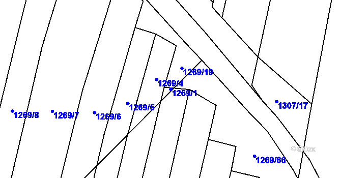 Parcela st. 1269/1 v KÚ Mladošovice, Katastrální mapa