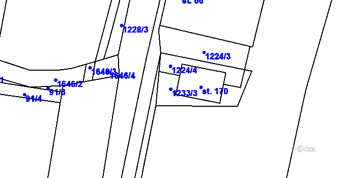 Parcela st. 1233/3 v KÚ Mladošovice, Katastrální mapa