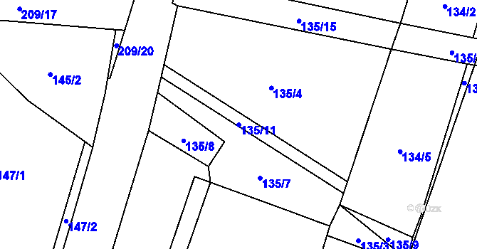 Parcela st. 135/11 v KÚ Mladošovice, Katastrální mapa