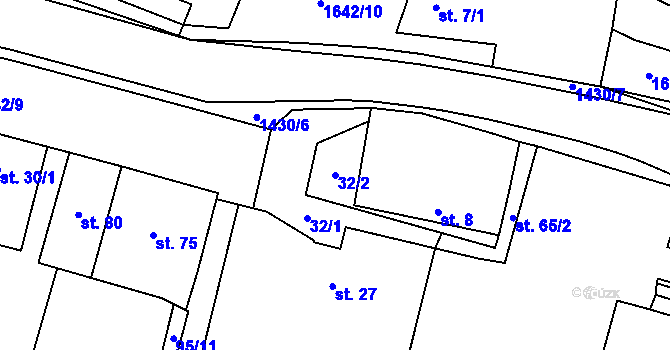 Parcela st. 32/2 v KÚ Mladošovice, Katastrální mapa