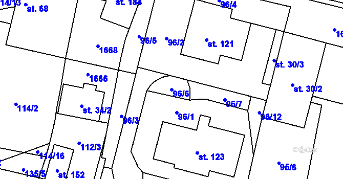 Parcela st. 96/6 v KÚ Mladošovice, Katastrální mapa