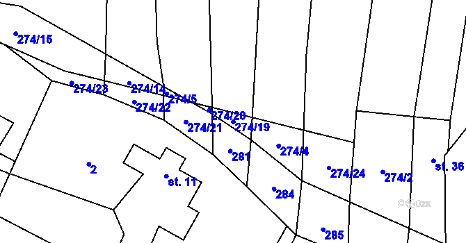 Parcela st. 274/19 v KÚ Černá Hať, Katastrální mapa
