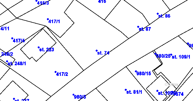 Parcela st. 74 v KÚ Mladotice, Katastrální mapa