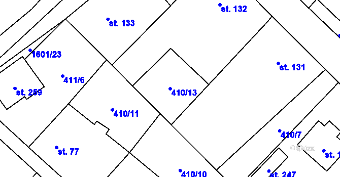 Parcela st. 410/13 v KÚ Mladotice, Katastrální mapa