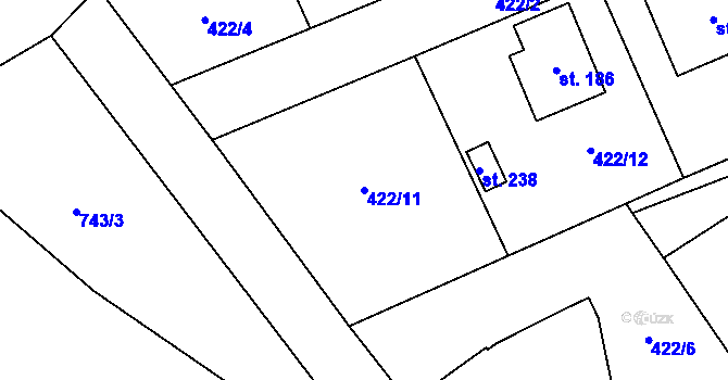 Parcela st. 422/11 v KÚ Mladotice, Katastrální mapa
