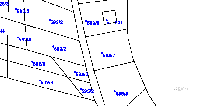 Parcela st. 588/7 v KÚ Mladotice, Katastrální mapa