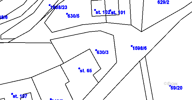 Parcela st. 630/3 v KÚ Mladotice, Katastrální mapa