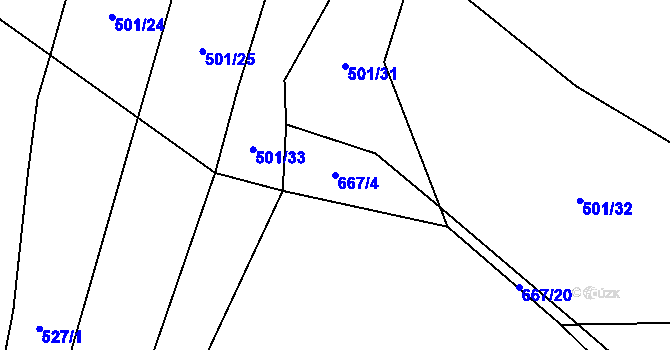 Parcela st. 667/4 v KÚ Mladotice, Katastrální mapa