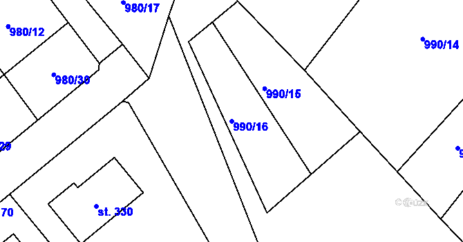 Parcela st. 990/16 v KÚ Mladotice, Katastrální mapa