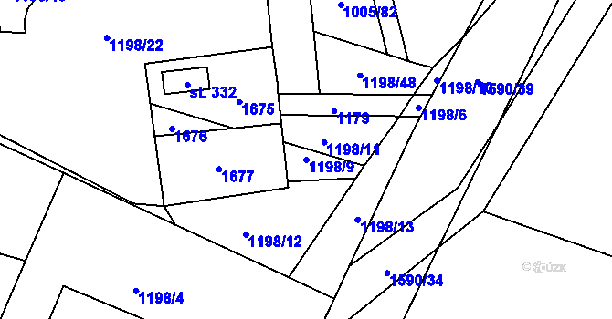 Parcela st. 1198/9 v KÚ Mladotice, Katastrální mapa