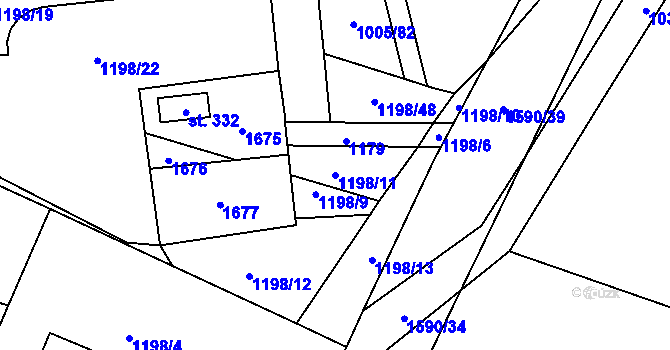 Parcela st. 1198/11 v KÚ Mladotice, Katastrální mapa