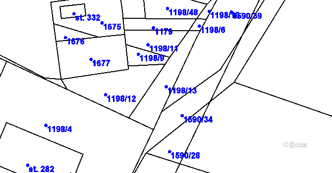 Parcela st. 1198/13 v KÚ Mladotice, Katastrální mapa