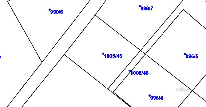 Parcela st. 1005/45 v KÚ Mladotice, Katastrální mapa
