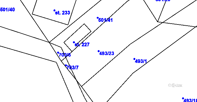 Parcela st. 493/23 v KÚ Mladotice, Katastrální mapa