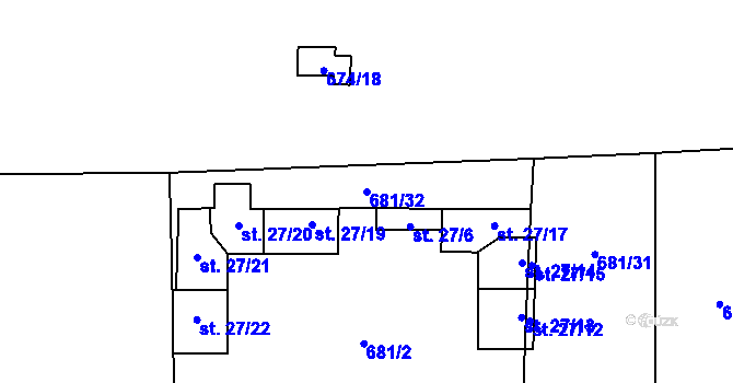Parcela st. 681/32 v KÚ Strážiště u Mladotic, Katastrální mapa