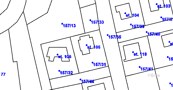 Parcela st. 105 v KÚ Mladotice nad Doubravou, Katastrální mapa
