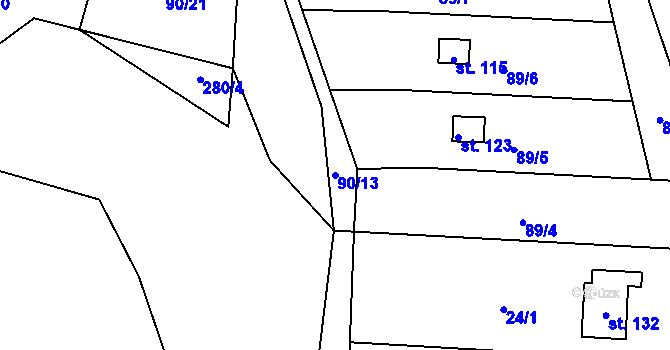Parcela st. 90/13 v KÚ Mladotice nad Doubravou, Katastrální mapa