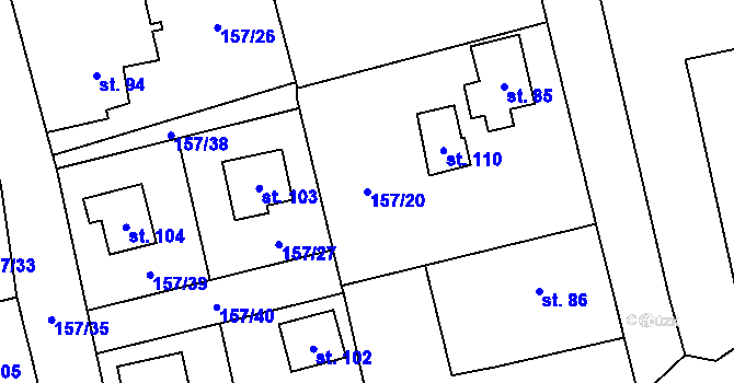 Parcela st. 157/20 v KÚ Mladotice nad Doubravou, Katastrální mapa