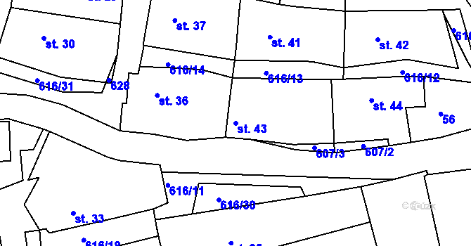 Parcela st. 43 v KÚ Budislavice, Katastrální mapa