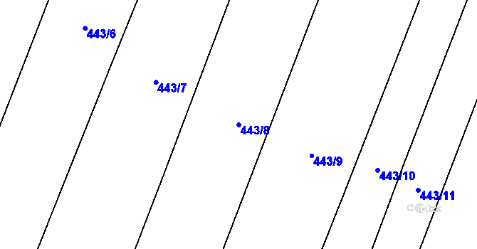 Parcela st. 443/8 v KÚ Budislavice, Katastrální mapa