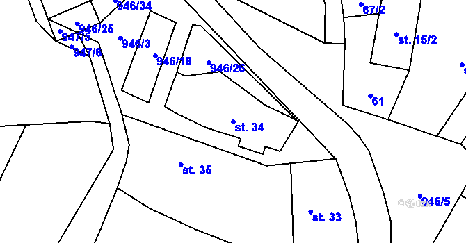 Parcela st. 34 v KÚ Mladý Smolivec, Katastrální mapa
