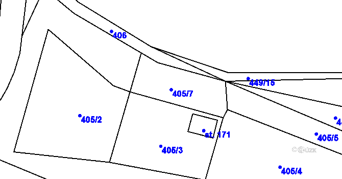 Parcela st. 405/7 v KÚ Mladý Smolivec, Katastrální mapa