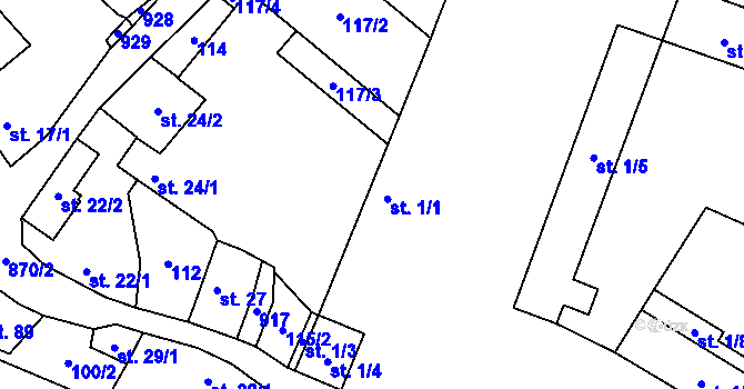 Parcela st. 1/1 v KÚ Starý Smolivec, Katastrální mapa