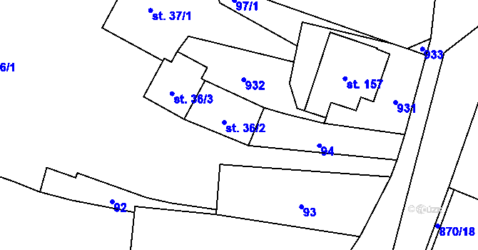 Parcela st. 36/2 v KÚ Starý Smolivec, Katastrální mapa