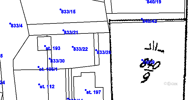 Parcela st. 833/28 v KÚ Starý Smolivec, Katastrální mapa