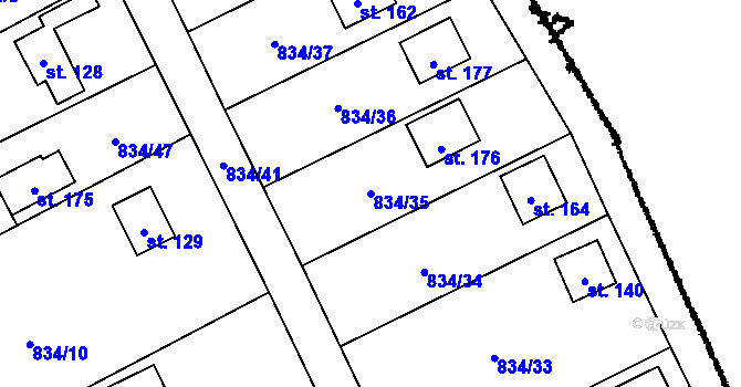 Parcela st. 834/35 v KÚ Starý Smolivec, Katastrální mapa